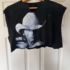 Black Vintage Dwight Yoakam Graphic Crop Tank with Cowboy Print